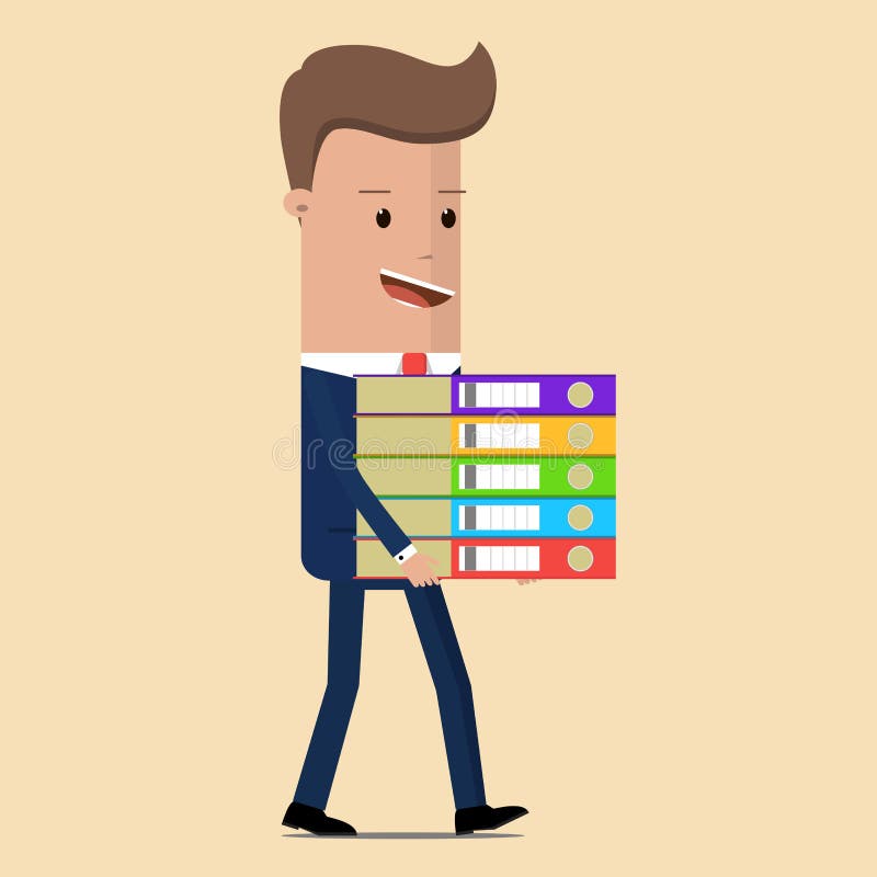 L'homme d'affaires porte une grande pile de documents Illustration de vecteur illustration libre de droits L'homme d'affaires porte une grande pile de documents Illustration de vecteur illustration libre de droits