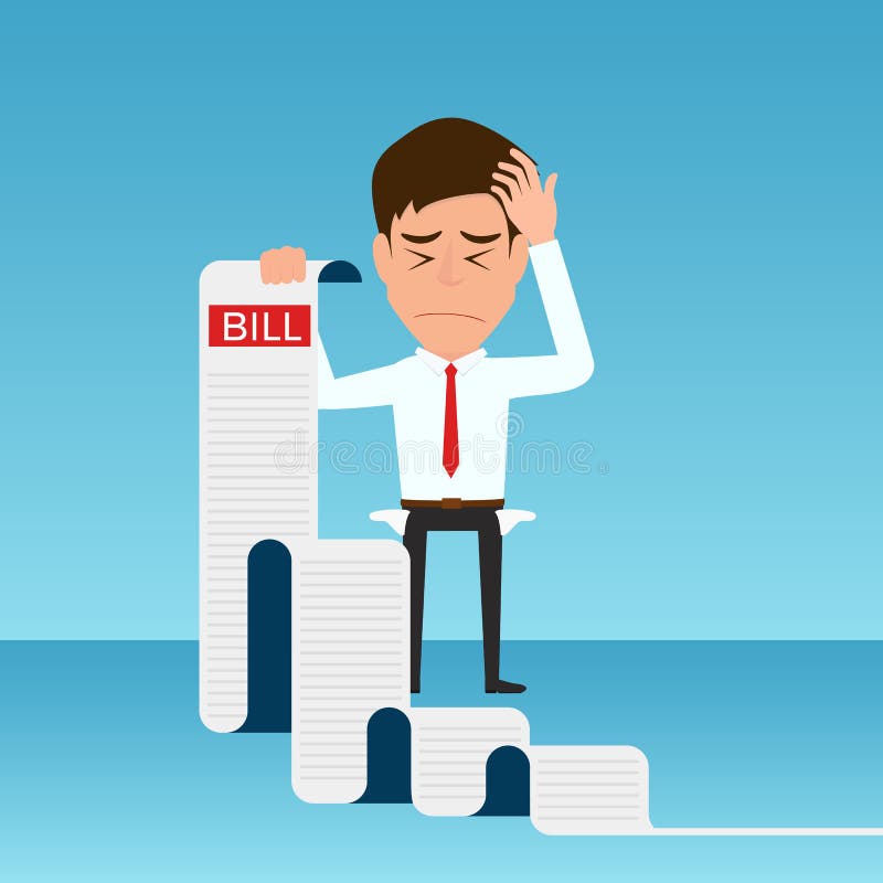 L'homme d'affaires tenant des factures sent le mal de tête et s'est inquiété de payer beaucoup de factures Homme d'affaires aucun illustration stock L'homme d'affaires tenant des factures sent le mal de tête et s'est inquiété de payer beaucoup de factures Homme d'affaires aucun illustration stock