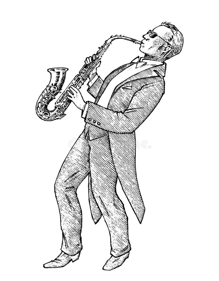 Man plays the trumpet. Musician with a classic instrument. Performance with a symphony orchestra. Vintage style music concept. Engraved hand drawn monochrome sketch. Man plays the trumpet. Musician with a classic instrument. Performance with a symphony orchestra. Vintage style music concept. Engraved hand drawn monochrome sketch