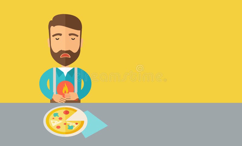 L'homme a une brûlure d'estomac ou une douleur abdominale après qu'il illustration de vecteur L'homme a une brûlure d'estomac ou une douleur abdominale après qu'il illustration de vecteur