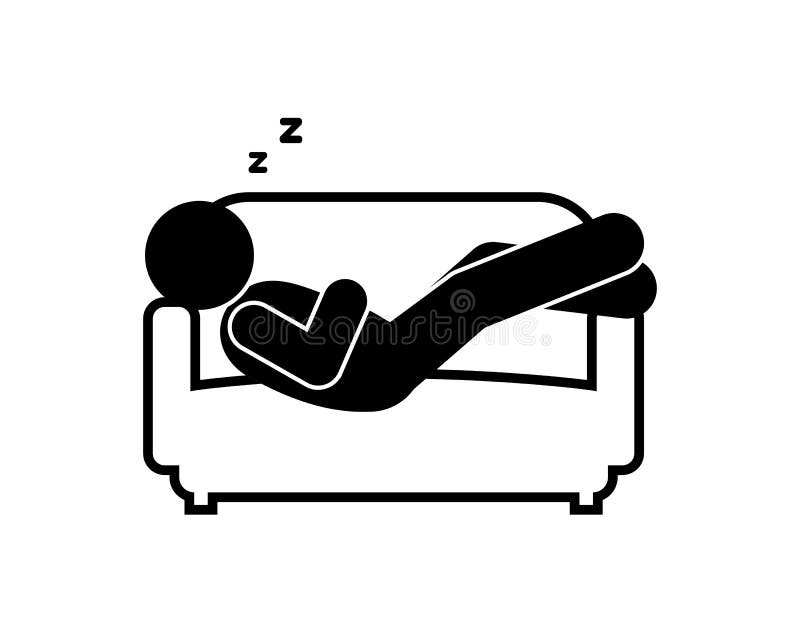 L'icona dell'uomo in riposo figura silhouette umana che dorme sul divano di stickman