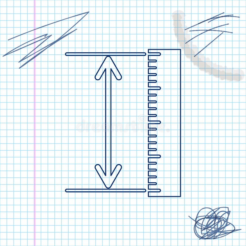 L'icona di sketch dell'altezza e della lunghezza della linea di misura isolata su fondo bianco. simbolo della scala di raddrizzamento del righello. strumenti geometrici. illustrazione vettoriale