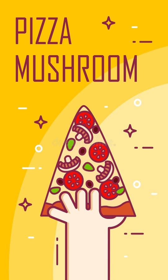 L'illustration avec la main et la tranche de pizza répandent Bannière de vecteur pour les aliments de préparation rapide Ligne mi illustration de vecteur L'illustration avec la main et la tranche de pizza répandent Bannière de vecteur pour les aliments de préparation rapide Ligne mi illustration de vecteur