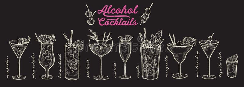 L'illustration de cocktail, dirigent les boissons tir?es par la main d'alcool