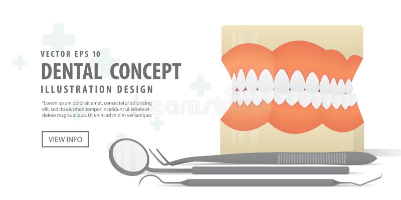 L'illustration dentaire de dentiers modèle et d'équipement de bannière dirigent o illustration de vecteur L'illustration dentaire de dentiers modèle et d'équipement de bannière dirigent o illustration de vecteur
