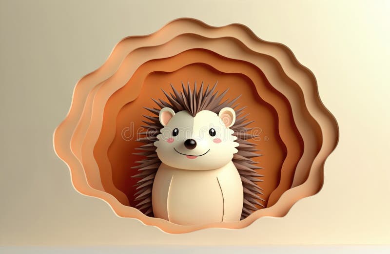 L'illustration du style de découpe en papier blanc présente un caractère de hérisson mignon sur fond neutre. Design animal adorabl illustration de vecteur
