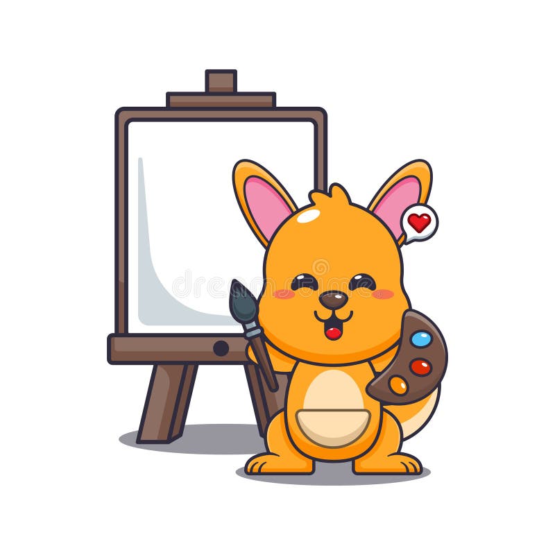 L'illustration vectorielle de dessin animé Kangaroo veut peindre sur la toile illustration de vecteur