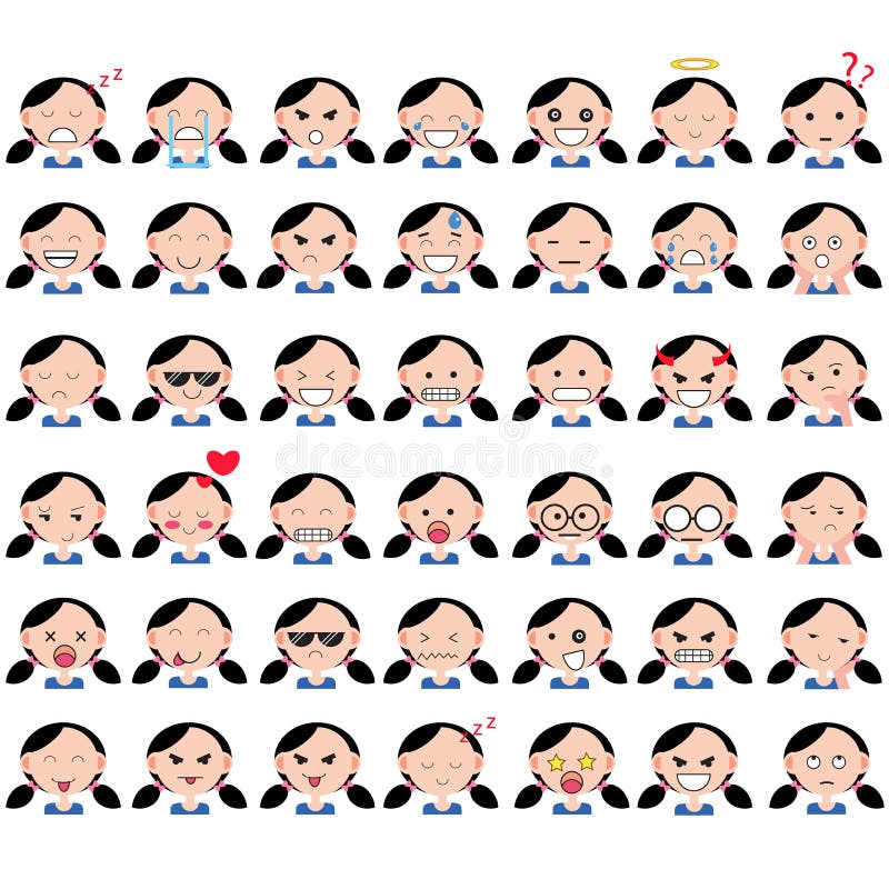 L'illustrazione della ragazza sveglia asiatica affronta la mostra delle emozioni differenti La gioia, tristezza, rabbia, parlare, illustrazione vettoriale L'illustrazione della ragazza sveglia asiatica affronta la mostra delle emozioni differenti La gioia, tristezza, rabbia, parlare, illustrazione vettoriale