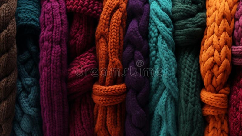 L'illustrazione generata da un assortimento di cravatte colorate a maglia disposte in modo ordinato illustrazione di stock