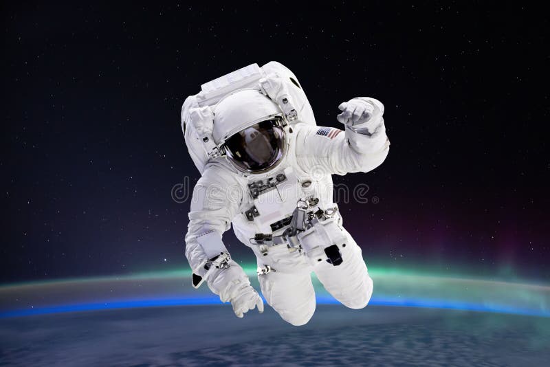 L'image composite de l'astronaute flottant en planète de la terre vue de l'espace dans les éléments de fond de cette image sont fo photo stock