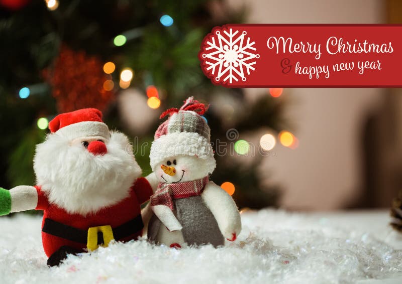 L'image composée de Digital du Joyeux Noël et de la bonne année souhaite avec le père noël et le bonhomme de neige image stock L'image composée de Digital du Joyeux Noël et de la bonne année souhaite avec le père noël et le bonhomme de neige image stock