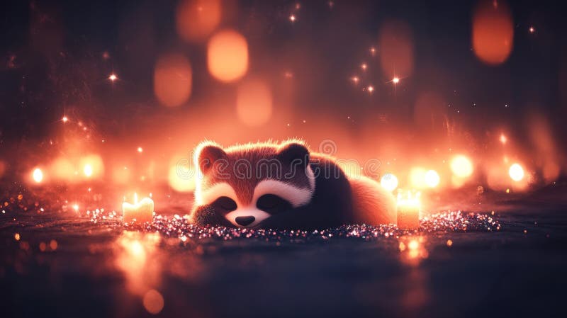 L'image d'un panda dormant sur fond rouge texturé est un exemple apaisant de l'art numérique photo stock