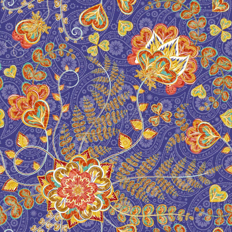 L'imagination fleurie fleurit le modèle sans couture de Paisley Ornement floral sur le fond foncé pour le tissu, textile, cartes