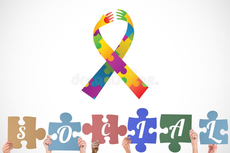 L'immagine composita delle mani che sostengono il puzzle sociale collega illustrazione di stock L'immagine composita delle mani che sostengono il puzzle sociale collega illustrazione di stock