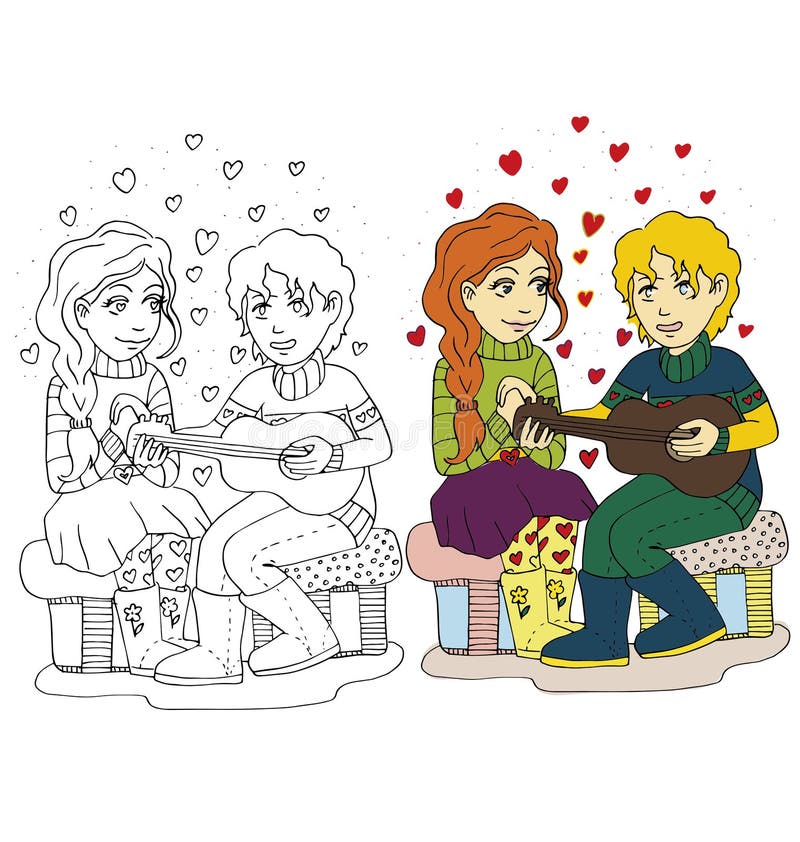 L'immagine del fumetto delle coppie per il giorno di biglietti di S. Valentino illustrazione di stock L'immagine del fumetto delle coppie per il giorno di biglietti di S. Valentino illustrazione di stock
