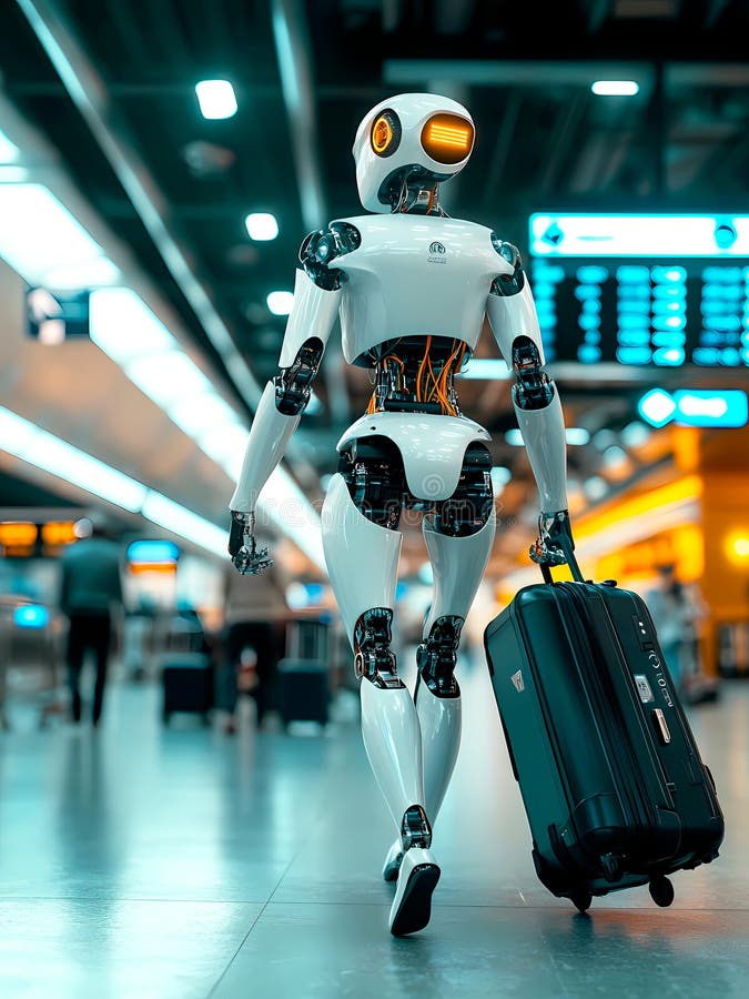 L'immagine di un robot è sfilata in un corridoio con una valigia royalty illustrazione gratis