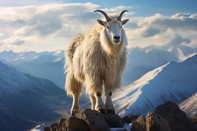 L'immagine di una capra bianca si trova sopra una pila di neve illustrazione vettoriale