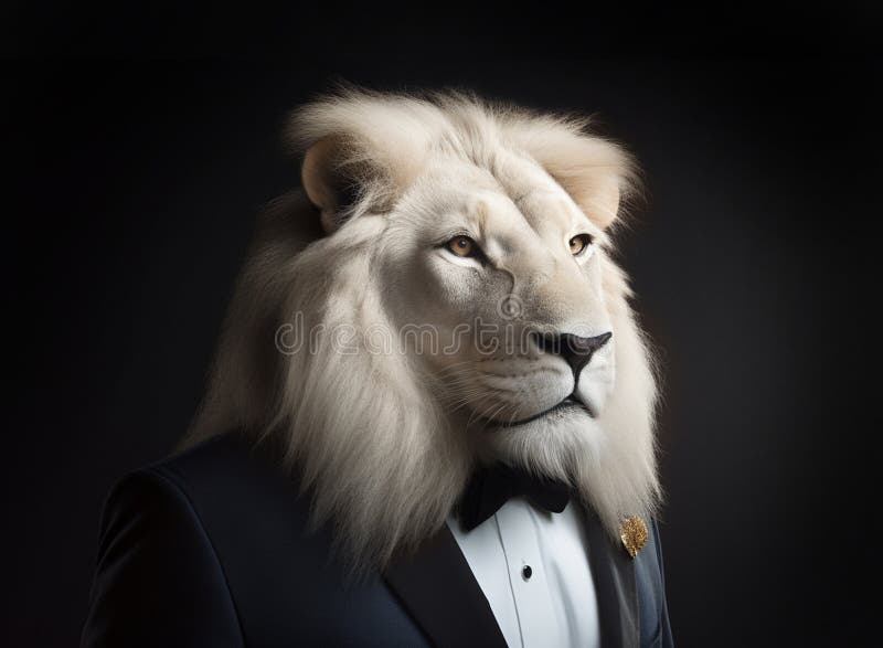 L'immagine generata da un leone maschio che indossa uno smoking illustrazione di stock