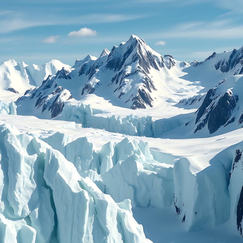 L'immagine mostra una vista panoramica mozzafiato di un maestoso paesaggio polare illustrazione di stock