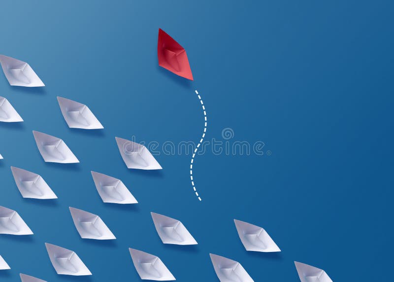 L'individualité soit concept différent, bateau de papier d'origami rouge et bateaux blancs