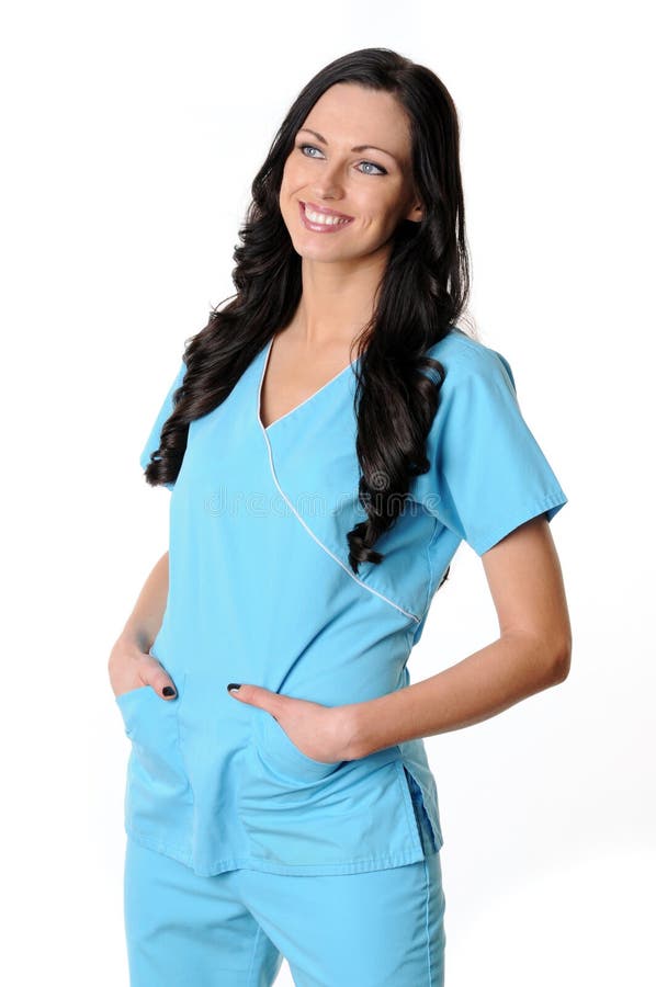 Nurse in light blue scrubs on white. Nurse in light blue scrubs on white