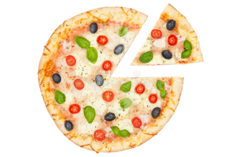 L'information de diagramme de diagramme de tranche de margherita de margarita de pizza d'isolement sur le blanc photographie stock libre de droits L'information de diagramme de diagramme de tranche de margherita de margarita de pizza d'isolement sur le blanc photographie stock libre de droits