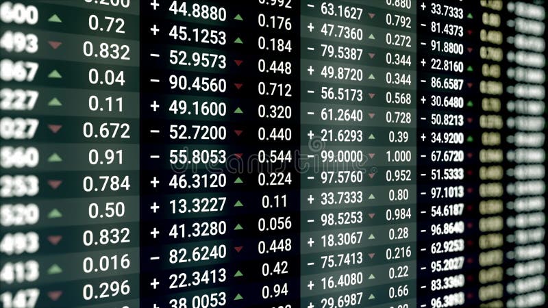 L'information sur les marchés boursiers ou de la bourse avec des données de changement et de volume des prix. Animation. Index fin illustration stock