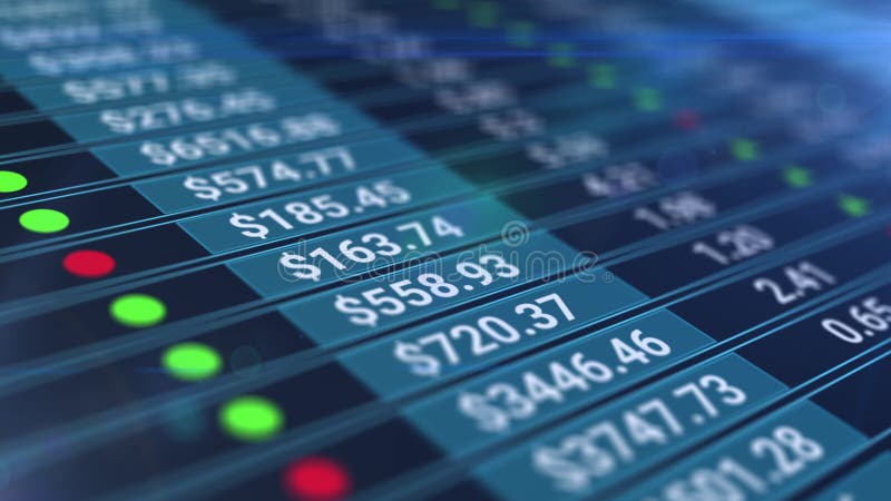 L'information sur les marchés boursiers ou de la bourse avec des données de changement et de volume des prix. Animation. Index fin illustration libre de droits