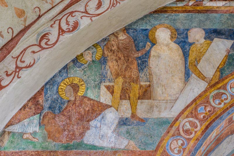 The Raising of Lazarus, an ancient fresco of a biblical narrative in Jorlunde church, Denmark, July 24, 2017. The Raising of Lazarus, an ancient fresco of a biblical narrative in Jorlunde church, Denmark, July 24, 2017