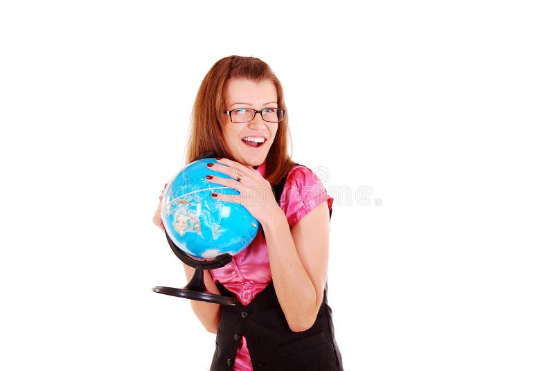 L'insegnante di geografia con il globo. immagini stock