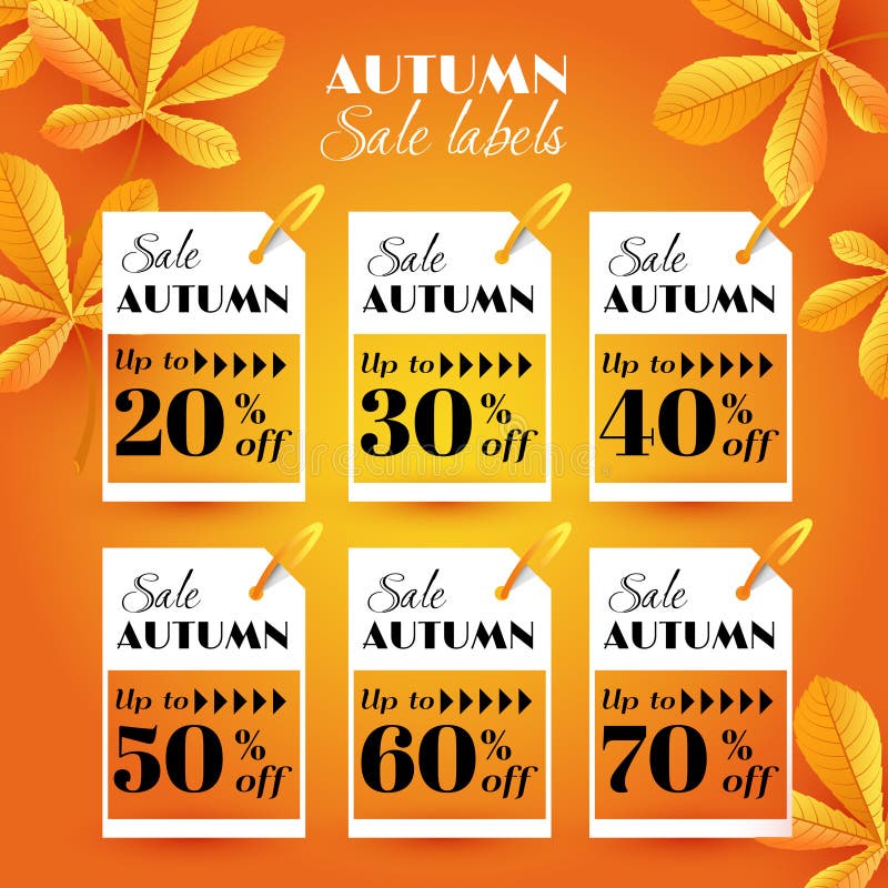 Set with Autumn sale labels with chestnut leaves. Vector illustration. EPS 10. Set with Autumn sale labels with chestnut leaves. Vector illustration. EPS 10