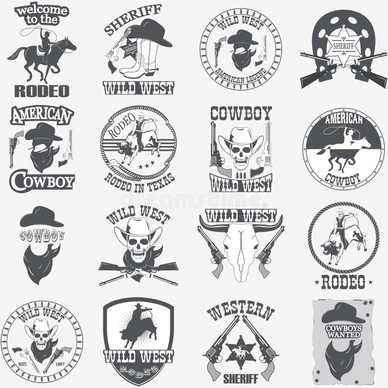 L'insieme del cowboy ad ovest selvaggio ha progettato gli elementi illustrazione di stock L'insieme del cowboy ad ovest selvaggio ha progettato gli elementi illustrazione di stock