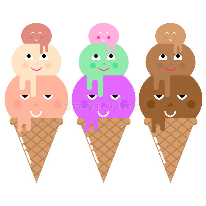 L'insieme dell'illustrazione di vettore di divertente del fumetto gelato con i fronti sorridenti felici per le progettazioni e le illustrazione di stock L'insieme dell'illustrazione di vettore di divertente del fumetto gelato con i fronti sorridenti felici per le progettazioni e le illustrazione di stock