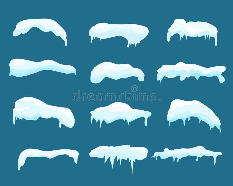 L'insieme dell'illustrazione di vettore di neve ed il ghiaccio vector le strutture Cappucci, cumuli di neve e ghiaccioli della ne