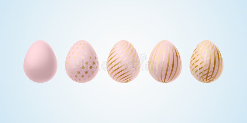 L'insieme dell'uovo di Pasqua delle uova di Pasqua rosa di lusso moderne eleganti dell'oro con linee a spirale modello macchietta illustrazione di stock