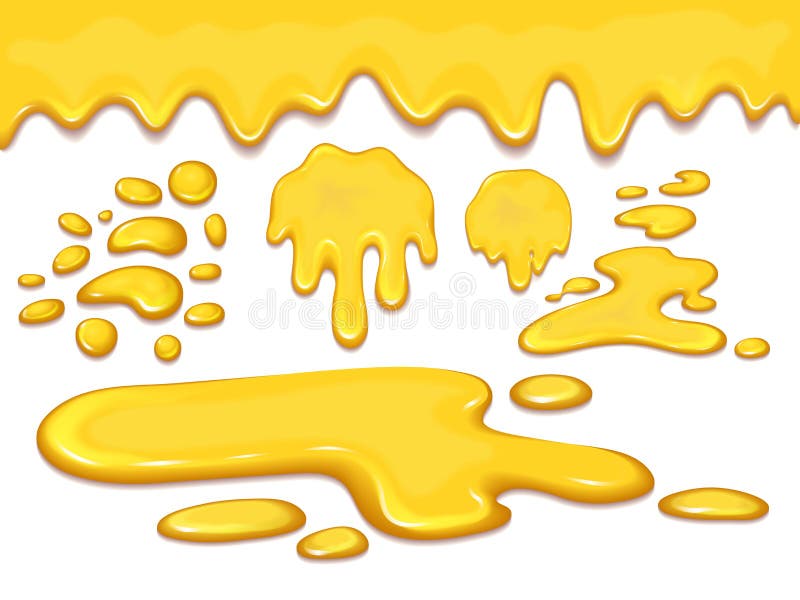 L'insieme delle gocce e del giallo arancio del miele spruzza l'illustrazione liquida di vettore del gocciolamento dell'alimento d