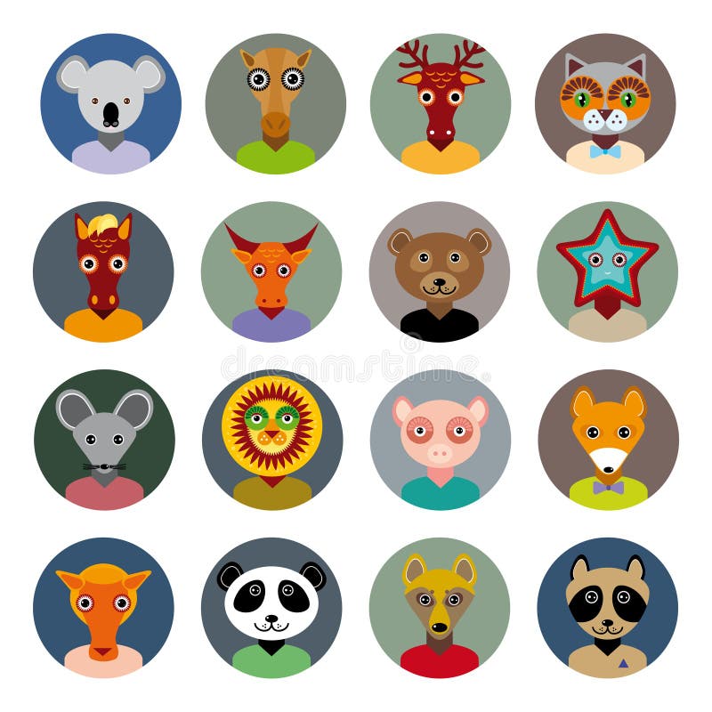 L'insieme delle icone del cerchio dei fronti degli animali ha messo nello stile piano d'avanguardia zoo illustrazione vettoriale L'insieme delle icone del cerchio dei fronti degli animali ha messo nello stile piano d'avanguardia zoo illustrazione vettoriale