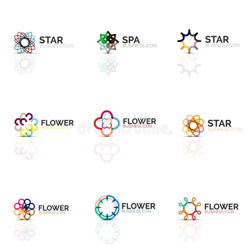 L'insieme delle icone lineari minimalistic astratte della stella o del fiore, linea sottile simboli piani geometrici per l'icona illustrazione vettoriale L'insieme delle icone lineari minimalistic astratte della stella o del fiore, linea sottile simboli piani geometrici per l'icona illustrazione vettoriale