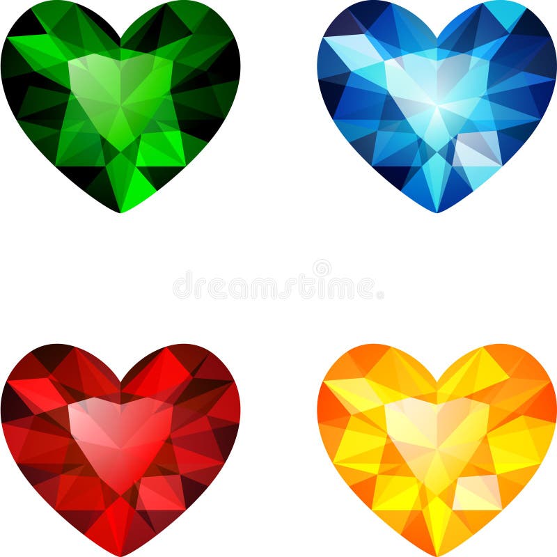 L'insieme di quattro cuori variopinti del diamante illustrazione di stock L'insieme di quattro cuori variopinti del diamante illustrazione di stock