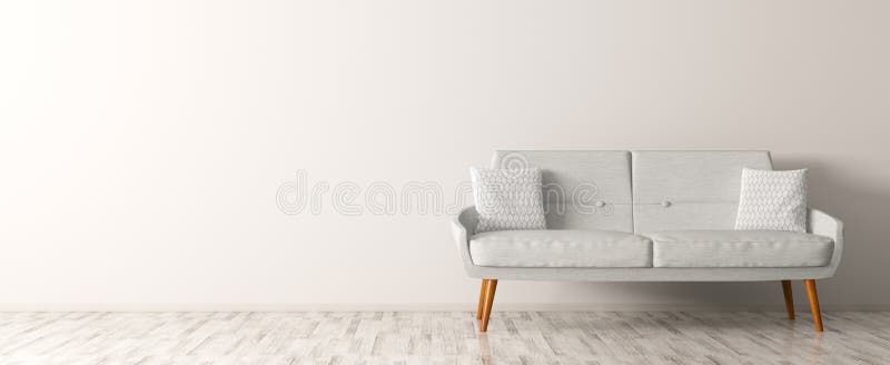 L'interno moderno del salone con il sofà bianco 3d rende illustrazione di stock L'interno moderno del salone con il sofà bianco 3d rende illustrazione di stock