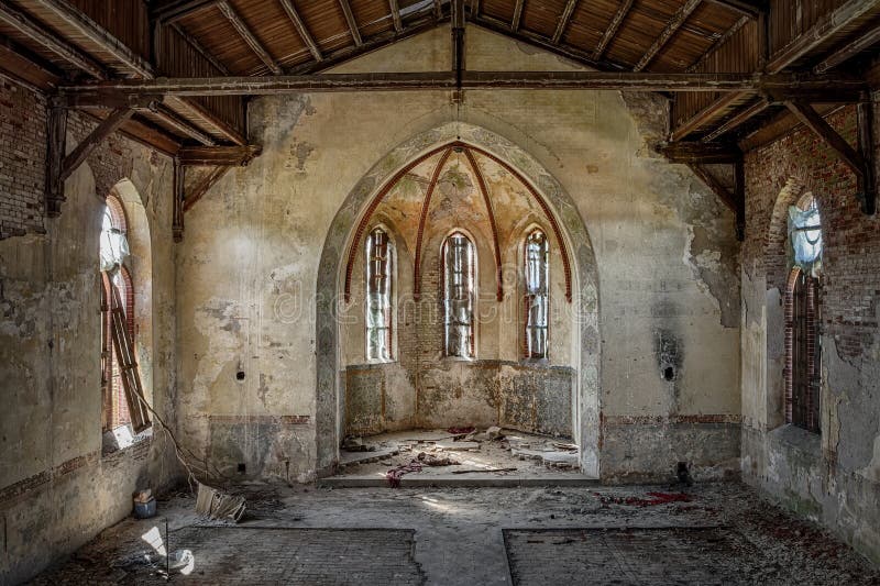 The interior of an abandoned church. The interior of an abandoned church