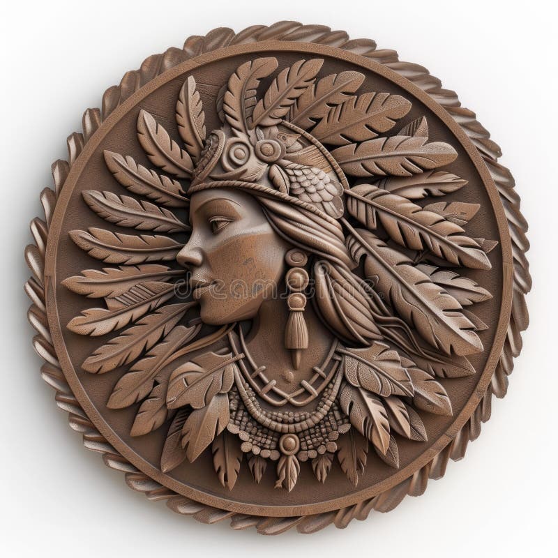 L'intricata scultura in legno delle donne native americane rende noto il loro grande dettaglio e i loro affascinanti dati illustrazione di stock