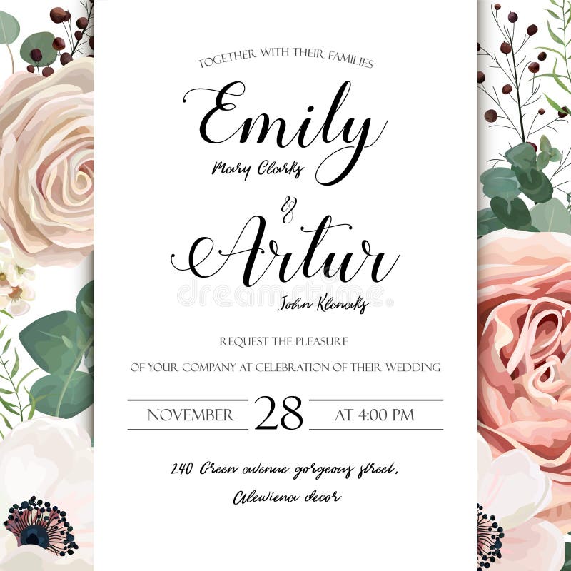 L'invitation florale de mariage élégante invitent la conception de vecteur de carte : orphie illustration stock L'invitation florale de mariage élégante invitent la conception de vecteur de carte : orphie illustration stock