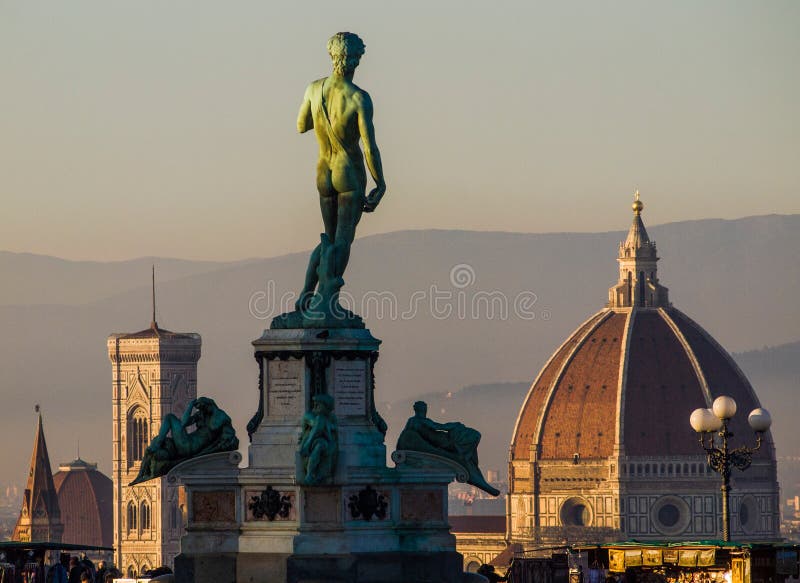 Italy, Tuscany, Florence,the copy of David of Michelangelo at Michelangelo square. Italy, Tuscany, Florence,the copy of David of Michelangelo at Michelangelo square.