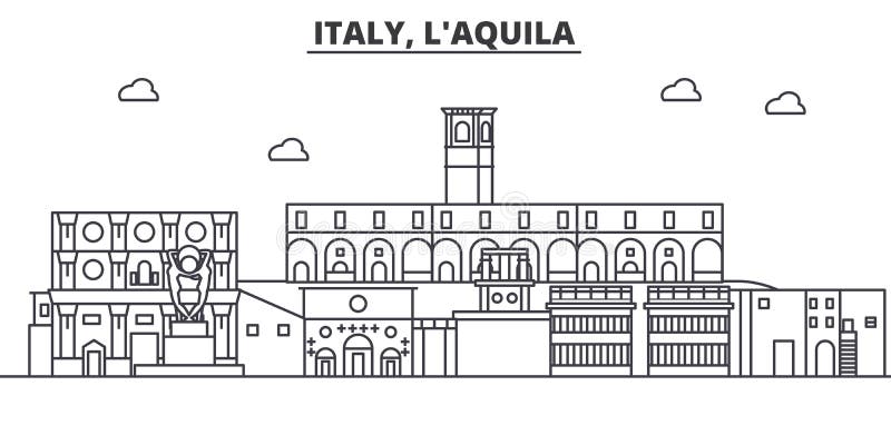 L'Italie, L ligne illustration d'architecture d'Aquila d'horizon Paysage urbain linéaire de vecteur avec les points de repère cél