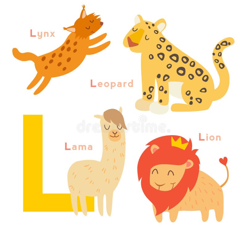 L Letter Animals Set. English Alphabet Stock Vector - Illustration of