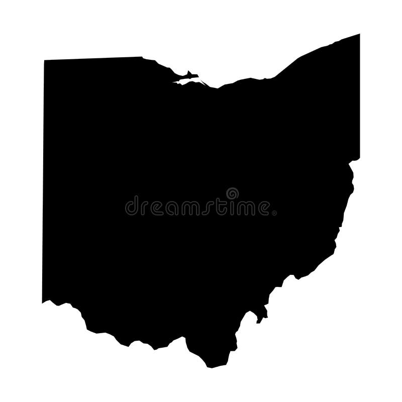 L'Ohio, stato di U.S.A. - mappa nera solida della siluetta di area del paese Illustrazione piana semplice di vettore