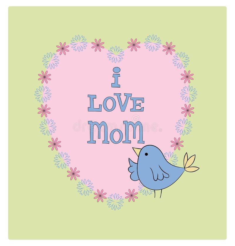 L'oiseau mignon d'illustration du jour de mère avec des pastels de coeur et de fleurs I aiment la maman illustration stock L'oiseau mignon d'illustration du jour de mère avec des pastels de coeur et de fleurs I aiment la maman illustration stock