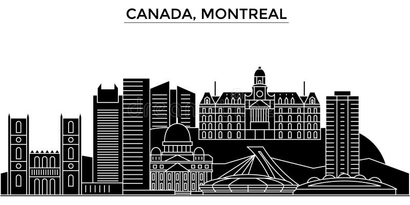 L'orizzonte della città di vettore dell'architettura del Canada, Montreal, paesaggio urbano di viaggio con i punti di riferimento royalty illustrazione gratis L'orizzonte della città di vettore dell'architettura del Canada, Montreal, paesaggio urbano di viaggio con i punti di riferimento royalty illustrazione gratis