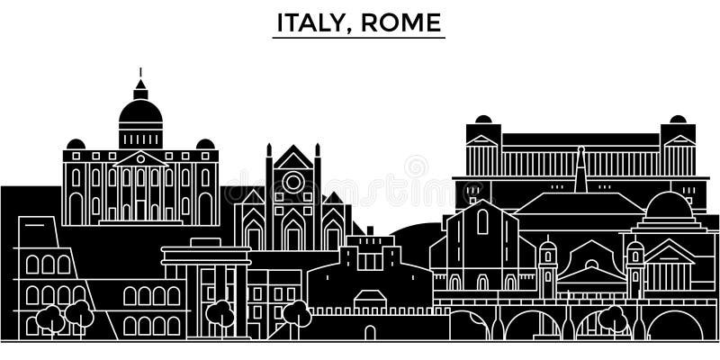 L'orizzonte della città di vettore dell'architettura dell'Italia, Roma, paesaggio urbano di viaggio con i punti di riferimento, c illustrazione di stock L'orizzonte della città di vettore dell'architettura dell'Italia, Roma, paesaggio urbano di viaggio con i punti di riferimento, c illustrazione di stock
